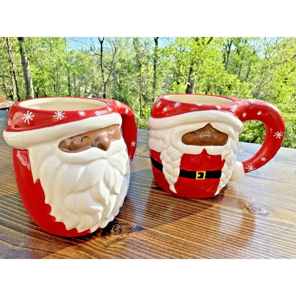 Santa Face Mug Set Williams Sonoma 16 oz Christmas Red‎ Ceramic Holiday Pair